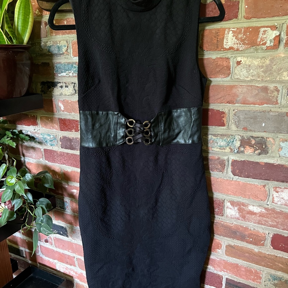 Bebe Black Sheath Mini Dress Cowl Neck Sleeveless
